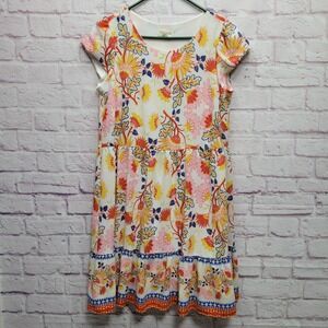 52seven Colorful Floral Tiered Mini Dress Sz M Ruffled Cottagecore Boho Festival